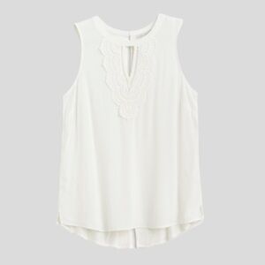 Pale Sky (Daniel Rainn) Keyhole Crochet White Sleeveless Embroidered Top Size M